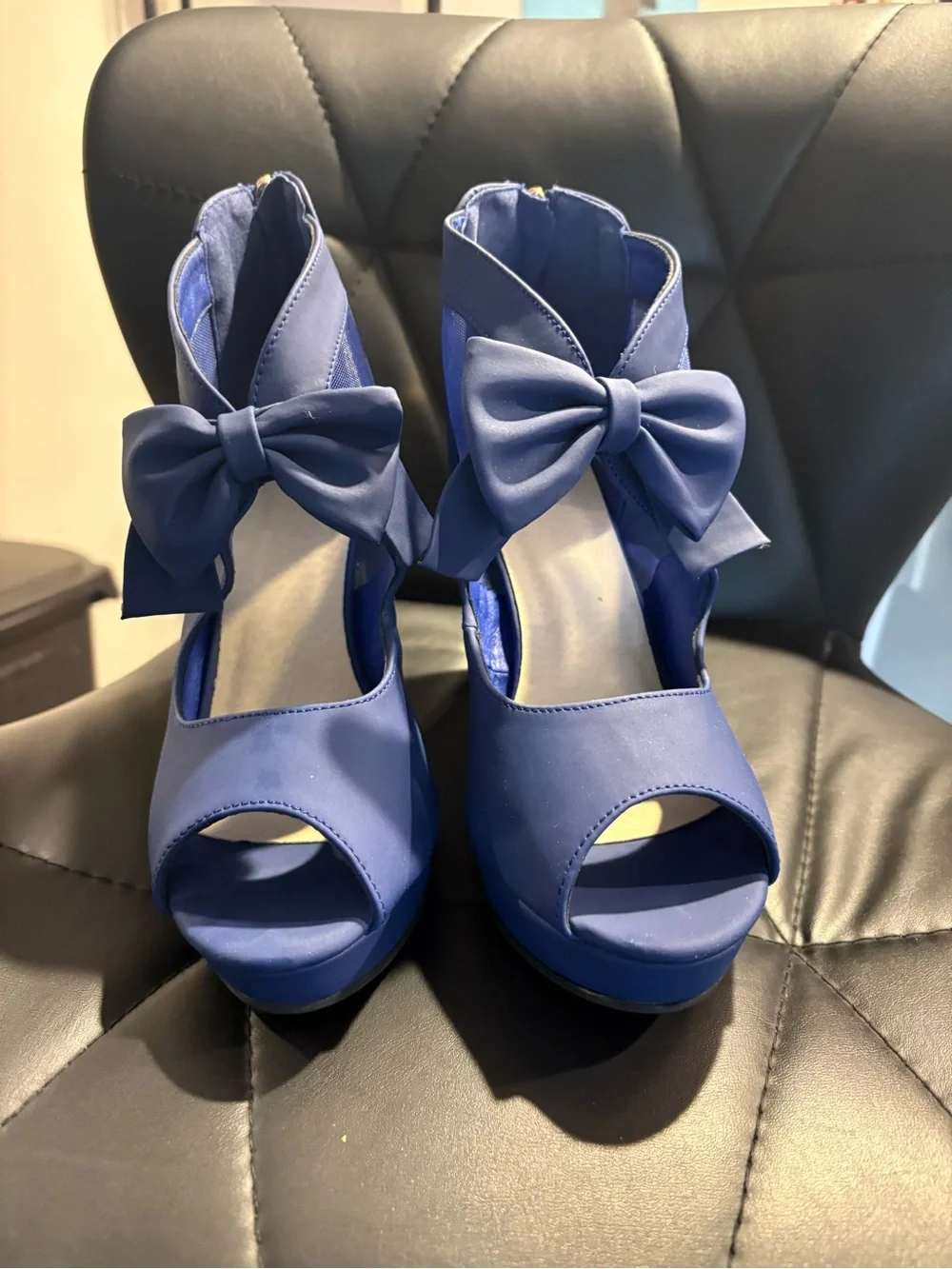 Blue Women's Peep-Toe Tie-Front Heels